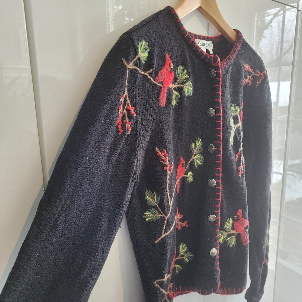 Coldwater Creek Embroidered Cardinal/Bird Cotton Cottagecore Cardigan Size M - Picture 5 of 10